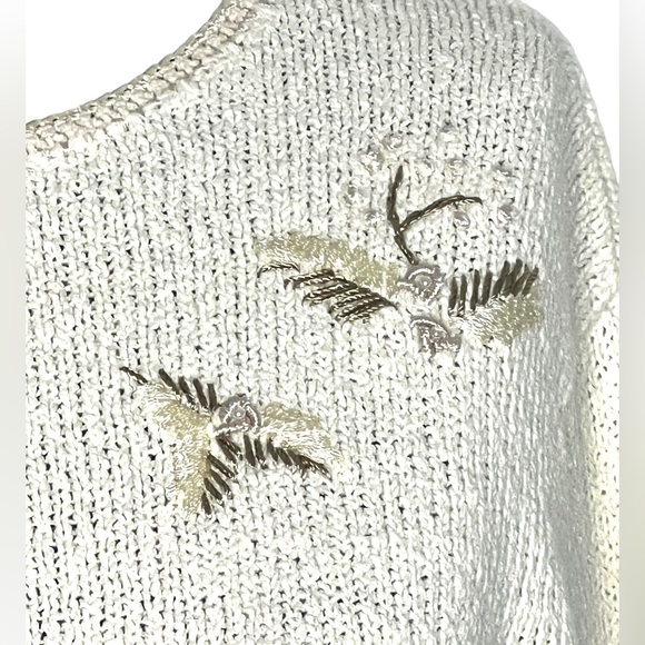 Vintage Talbots Womens Knit Jumper Cream Size XL (14/16/18) Pearls Embroidered - Picture 3 of 12
